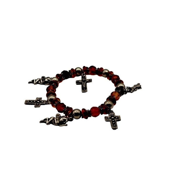 Faux Amber Teardrop Statement Necklace & Charm Bracelet Set   N77 - Picture 7 of 9